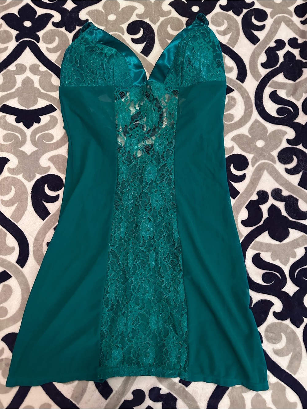 Frederick's of Hollywood Teal Lace-Front Mini Slip